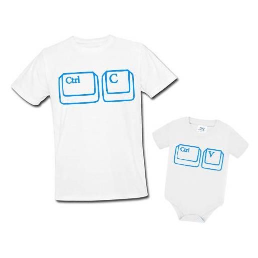 Gattablu pacchetto t-shirt uomo e body neonato bimbo o bimba, coppia padre e figlio ctrl c e ctrl v copia incolla, festa del papà!