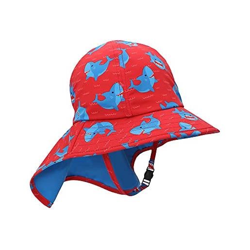 Zoocchini cappellino cappello da sole per bambino pescatore con laccetto, con protezione uv 50+, taglia 6-24 mesi, modello squalo
