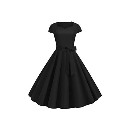 YMING donne rockabilly abiti da cocktail estivi principessa abito da tè con maniche a cappuccio abito da sera vintage elegante abito a line rosso m