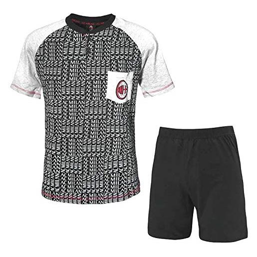 AC Milan pigiama corto maglia manica corta + pantaloncini AC Milan prodotto ufficiale bambino ragazzo (nero, 16 anni)
