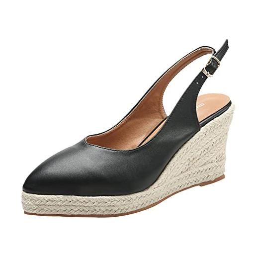 Generic semi imballati sandali zeppa estate espadrilles tacchi alti tessuti donne scarpe estive sandali, nero , 44