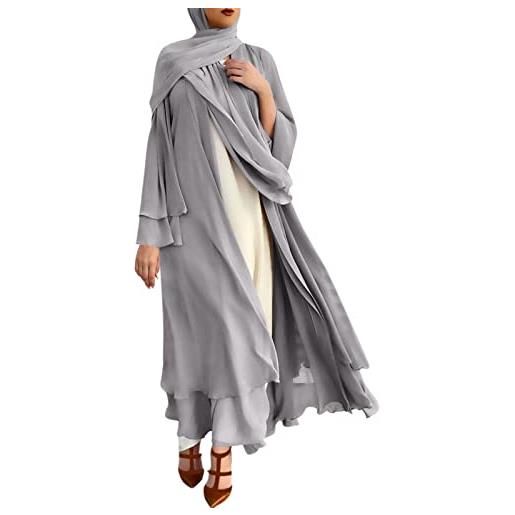 Generic cardigan musulmano da donna morbido ed elegante chiffon solido cardigan sciolto lungo casual elegante morbido cardigan donna, grigio, xxl