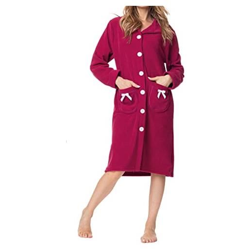Notti Magiche vestaglia donna pile calda e morbida con bottoni, vestaglia invernale abbottonata in pail operato, accappatoio abito casa con colletto e tasche, prodotto in italia (l, bordeaux)