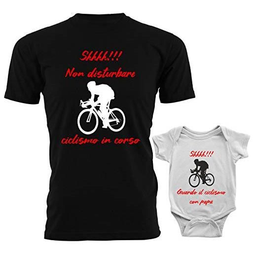 t-shirteria coppia tshirt e body padre e figlio - ciclismo - gara in corso - bici - festa del papà - maglietta papà e bimbo - padre e figlio abbigliamento - idea regalo