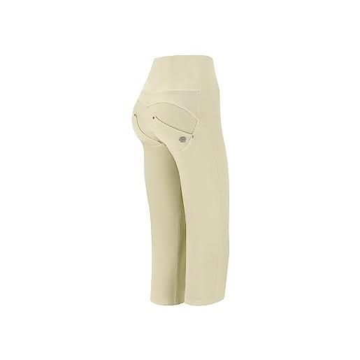 FREDDY - pantaloni push up wr. Up® capri a vita alta tinti in capo in tessuto navetta, beige, small