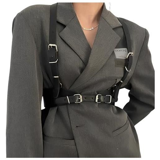 Miwcff imbracatura in pelle per donna cintura punk moda body chain goth corsetto regolabile accessori per incontri di partito, 74/94 cm, large