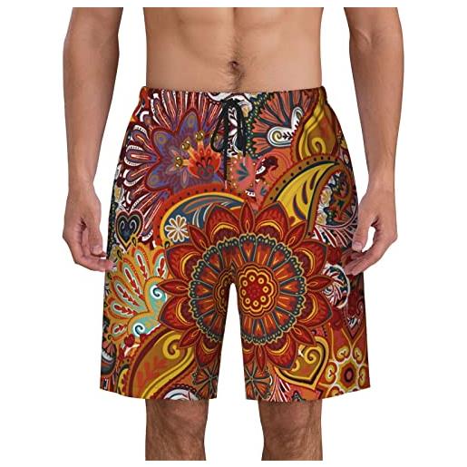ZORIN costume da bagno da uomo pantaloncini da nuoto vintage indiano batik stile floreale 3d pantaloncini da bordo quick dry beach pants, nero , l