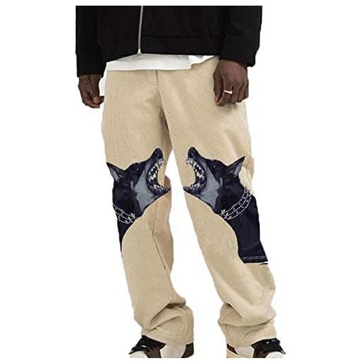 oneforus pantaloni con stampa di lupo pantaloni casual con stampa di lupi sciolti da uomo