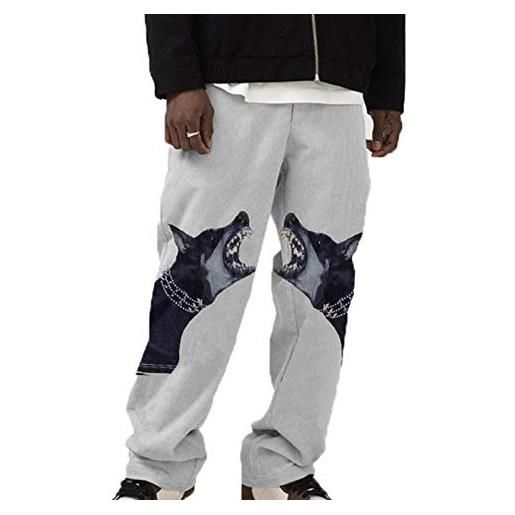 oneforus pantaloni con stampa di lupo pantaloni casual con stampa di lupi sciolti da uomo