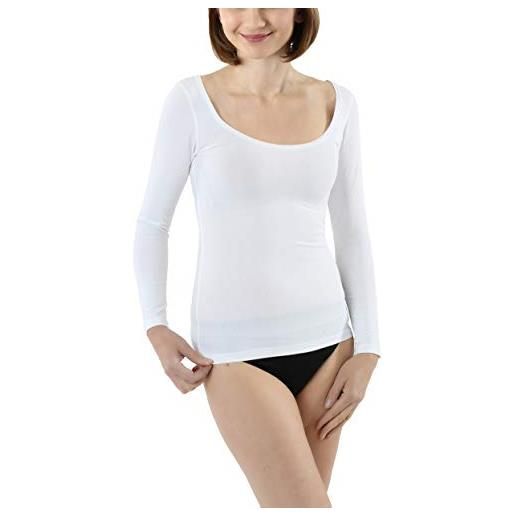 ALBERT KREUZ maglietta intima cotone elasticizzato maniche lunghe scollatura larga e profonda in bianco xs (40-42)
