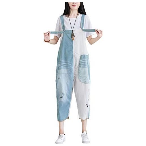 Bigassets donna cinghie regolabili senza maniche salopette di jeans tute style 1 white