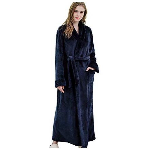 Daoba vestaglia lunga donna in pile con cintura, accappatoio da donna in morbido pile, spugna pigiama flanella invernale per casa spa hotel