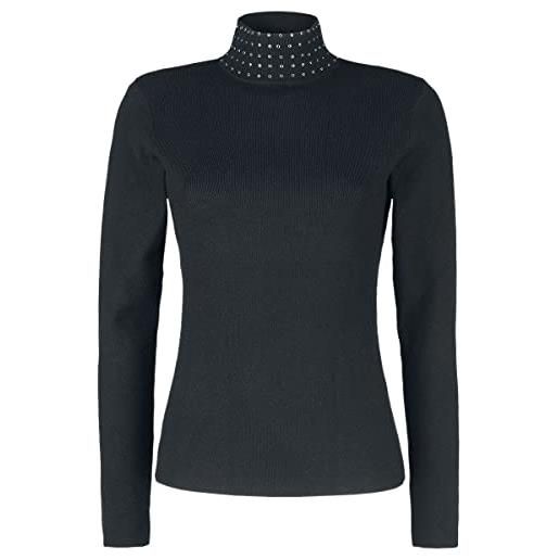 Black Premium by EMP donna camicia nera a maniche lunghe a collo alto con borchie xl