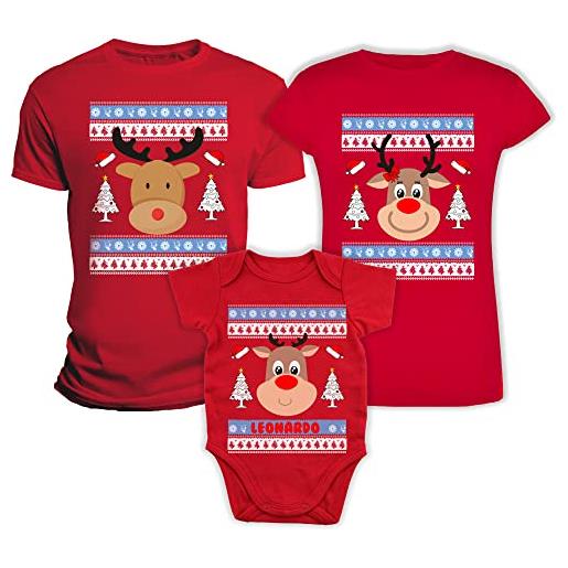 Overthetee tris famiglia magliette e body neonato natale personalizzate - nome - renna - natalizia - christmas - papà - mamma - figlio - figlia - neonati - bimbo - bimba