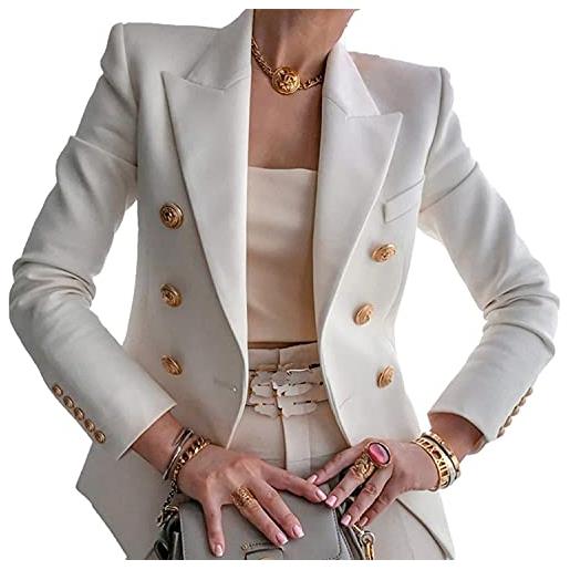 Qichenx blazer da donna giacca tailleur a maniche lunghe colletto rivolto con bottoni casual elegante per ufficio lavoro business (bianco, m)