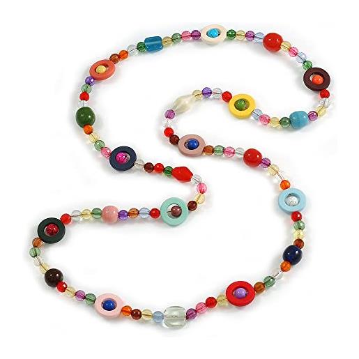 Avalaya collana lunga con perline in vetro, ceramica, acrilico, multicolore, lunghezza 100 cm, vetro plastica resina