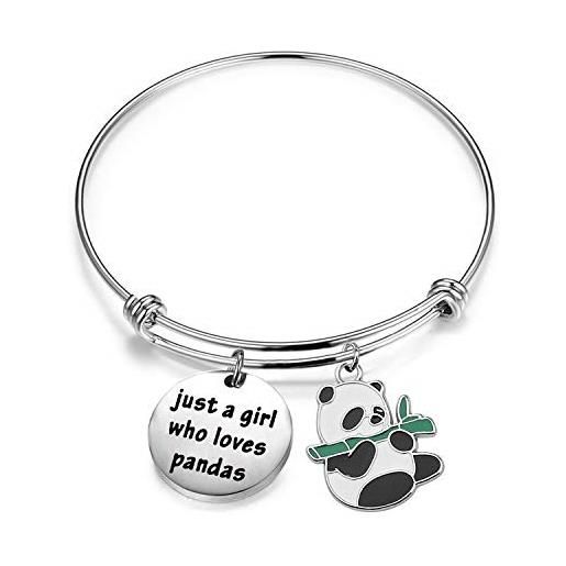MYSOMY - braccialetto con ciondolo con scritta in lingua inglese "just a girl who loves pandas", regalo per gli amanti dei panda, regali a tema panda