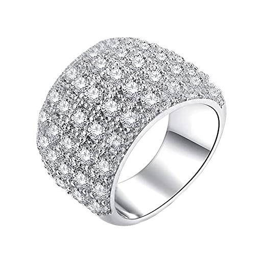 PAMTIER anello di fidanzamento a fascia larga per donna con gemma di zircone 5 file diamante misura 14