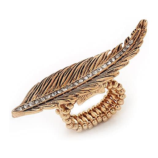 Avalaya anello placcato oro strutturato diamante 'feather' flex - 7 cm lunghezza