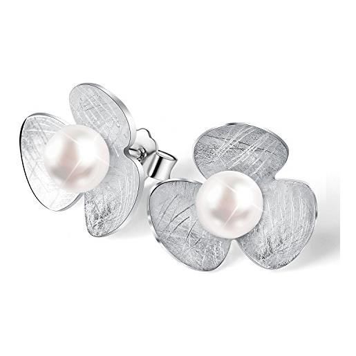 Springlight ✦ regalo san valentino per lei ✦ Springlight orecchini donna argento 925 fiore di trifoglio fresco con perla d'acqua dolce orecchini, gioielli fatti a mano da regalo donna compleanno. (silver)