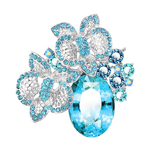 KristLand donna fiore spilla austria crystal rose bridal gioielli regalo di nozze con scatola di gioielli blu