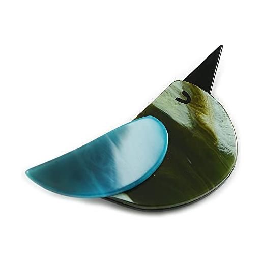 Avalaya spilla a forma di uccello, in acrilico, verde, bianco/nero, 80 mm di diametro, misura unica, plastica