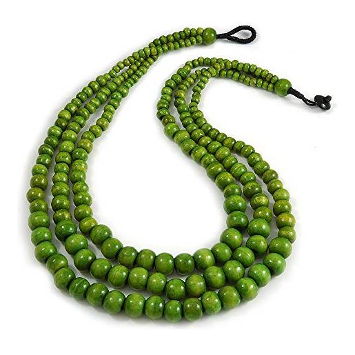 Avalaya - collana con perline in legno, lunghezza 70 cm, colore: verde lime
