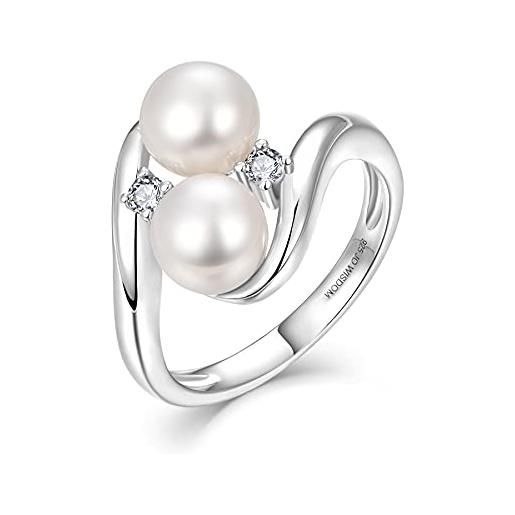 JO WISDOM jo wisodm anelli in argento 925 donna, anello di perle d'acqua dolce da 7mm con 3a zirconia cubica