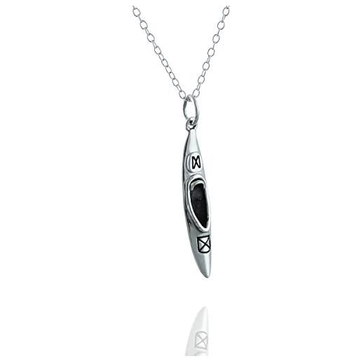 FashionJunkie4Life collana in argento sterling 3d con ciondolo a forma di kayak, 45,7 cm, in metallo, metallo