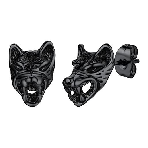 PROSTEEL orecchini donna a lobo nero in acciaio inox orecchini testa di lupo, hip hop punk orecchini animali confezione regalo-prosteel