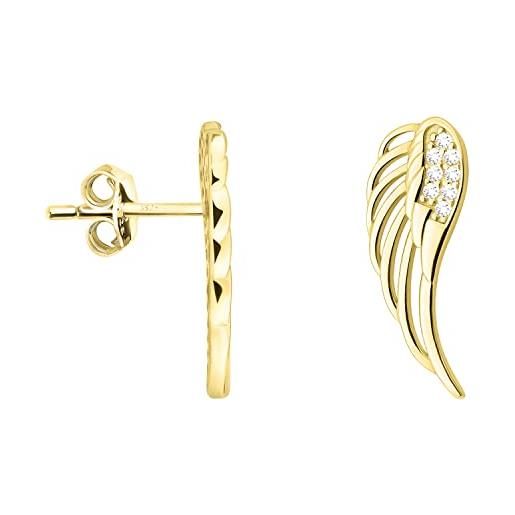 Sofia milani - orecchini da donna in argento 925 - placcati in oro e con pietra zircone - orecchino a perno ad ala angelo - e1914