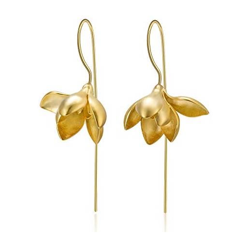 Springlight ✦ regalo san valentino per lei ✦ Springlight orecchini donna argento 925 eleganti orecchini pendenti con fiore di magnolia gioielli regalo donna san valentino per lei. (gold)