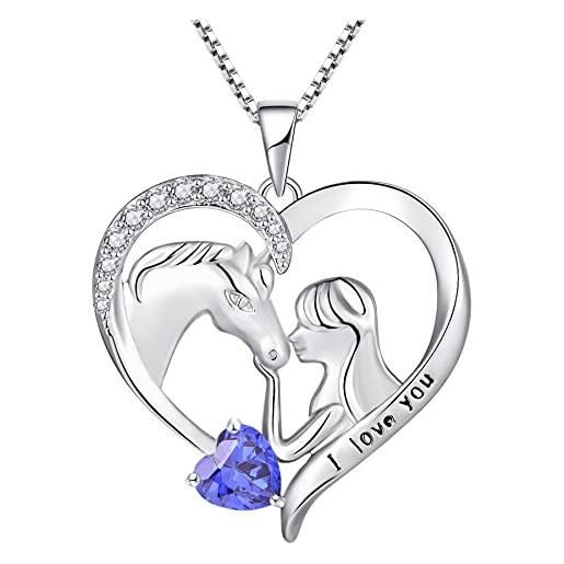 YL collana di cavallo in argento 925 con dicembre pietra portafortuna tanzanite gioielli cuore ciondolo a forma di cavallo per donna fidanzata