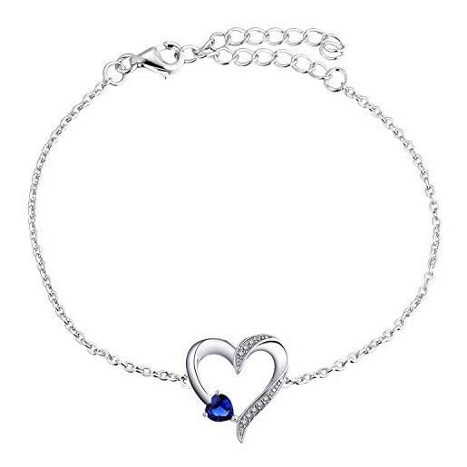 YL bracciale cuore 925 argento taglio settembre pietra portafortuna spinello blu bracciale amore per mamma donna, catena 18-20cm