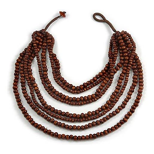 Avalaya collana multifilo con perline in legno stile bavaglino in tonalità marrone/40 cm più corto/70 cm più lungo filo, misura unica, legno