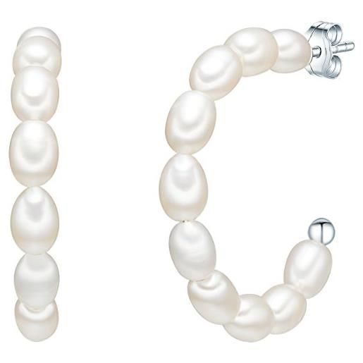 Valero Pearls orechinni a lobo da donna in argento sterling 925 con rodio con perle coltivate d'acqua dolce bianco 60201243