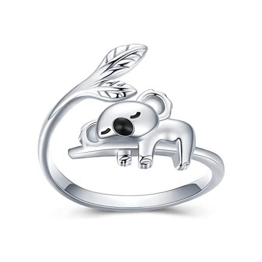 Midir&Etain anello da donna in argento sterling 925 con simpatico koala, aperto, regolabile, per ragazze