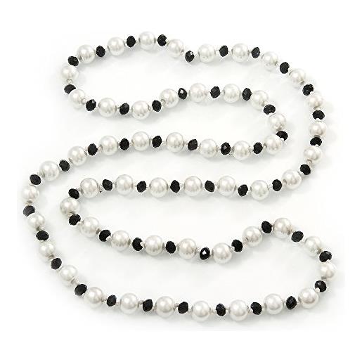 Avalaya collana lunga con perle di vetro bianco/nero/bianco / 110cm l, misura unica, vetro, cristallo