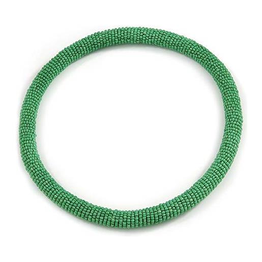 Avalaya collana girocollo elasticizzata con perline verde mela, lunghezza 44 cm