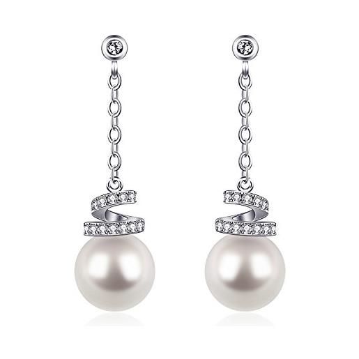 D.Perlla orecchini in argento 925 D.Perlla donna perla orecchini orecchini pendenti catena lunga, nappa, perla