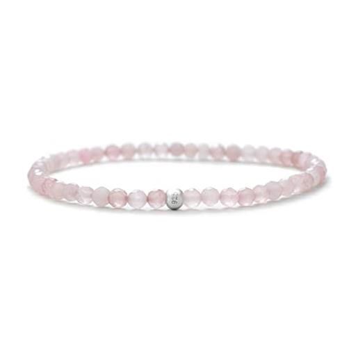 BERGERLIN bracciale in quarzo rosa autentico con perle in argento 925 - perle sfaccettate - misura m