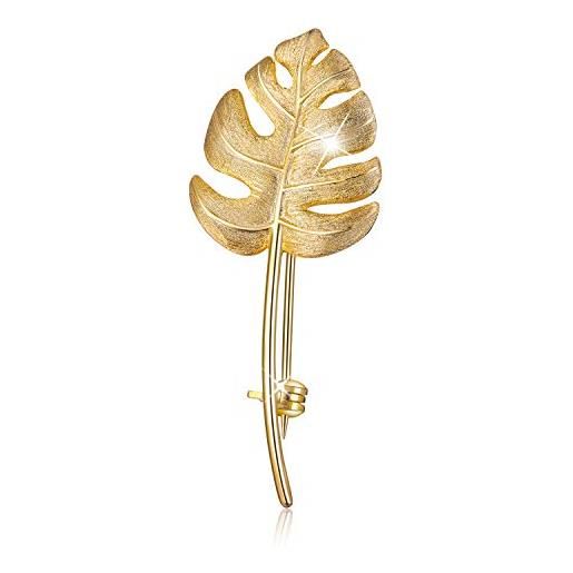 Lotus Fun springlight spilla da donna monstera a forma di foglia, in sterling s925 sterling, regalo di natale per donne, gioielli unici fatti a mano, di colore oro, argento