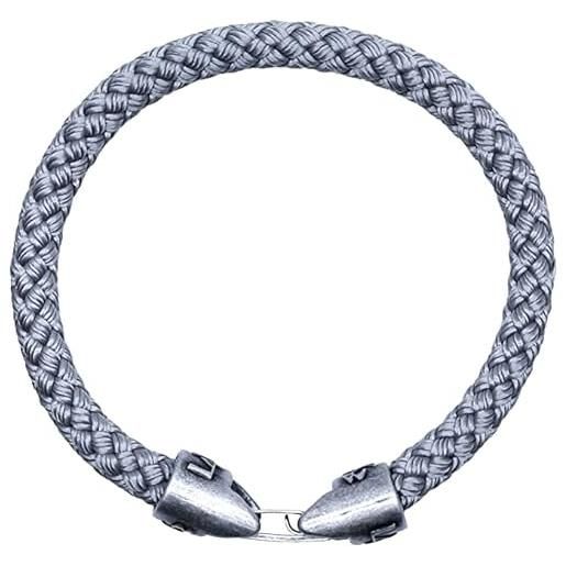 L4K3 bracciale unisex in corda nautica intrecciato a mano con chiusura in argento antico, stile marino, impermeabile, anallergico e antigraffio - made in italy (silver, 17 cm)