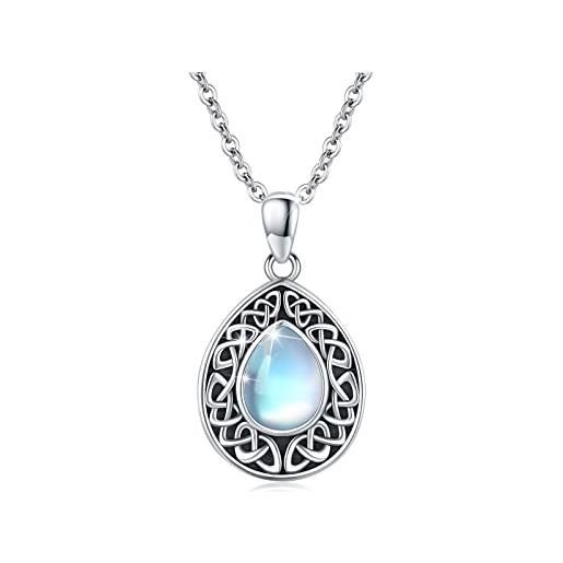 JFASHOP pietra di luna ciondolo in argento sterling 925 collana con pietra di luna celtica collana con amuleto con nodo celtico da donna collana regalo per uomini ragazze bambini donne