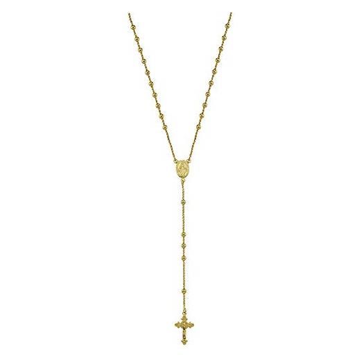 Vinani - collana a y con sfere rosario per madre di dio e croce lucida, in argento sterling 925 placcato oro, 2ykg