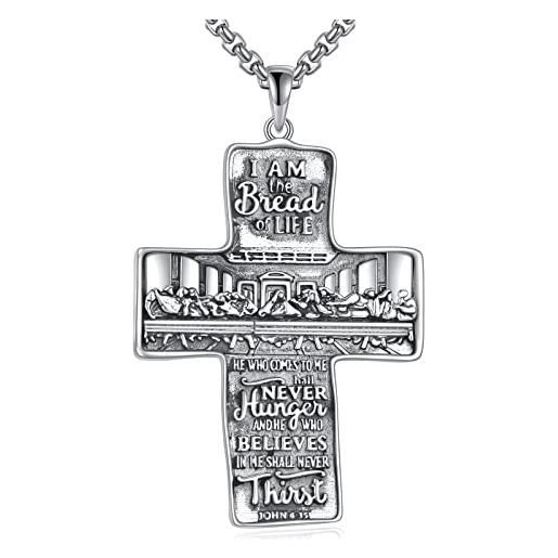 YFN collana a croce in argento sterling con ciondolo a forma di croce religiosa, gioielli cristiani, regali per uomo e donna, argento sterling, nessuna pietra preziosa