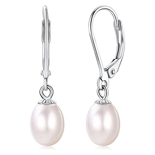 FOCALOOK orecchini donna argento 925 perla orecchini con perla pendente orecchini perle pendenti argento d'acqua dolce con confezione regalo