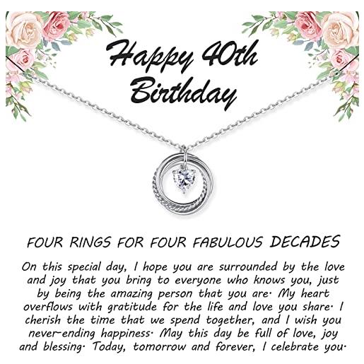 JOPLY 30°/40°/50°/60°/70°/80° compleanno da donna, in argento sterling con 3 anelli con ciondolo a forma di cuore e zirconia cubica, gioielli di compleanno, argento sterling