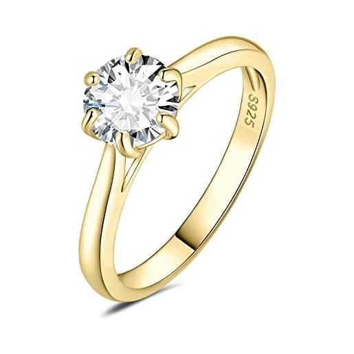 JewelryPalace 1ct classic anello solitario donna argento 925 con creato moissanite, diamante simulato anelli dorati con pietra rotonda, semplice fedine fidanzamento in oro set gioielli donna 11.5