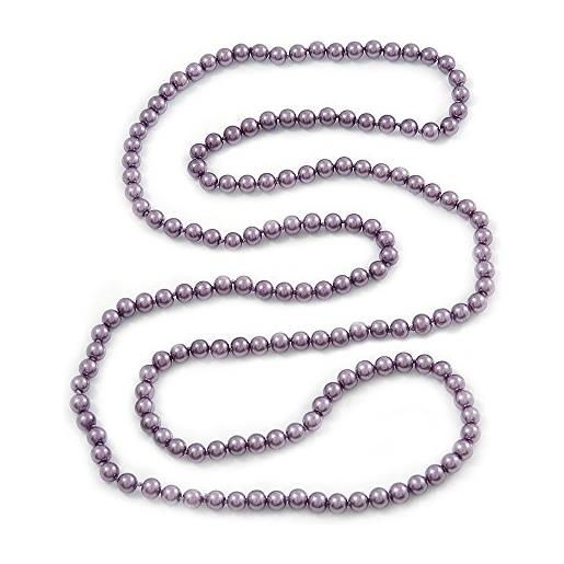 Avalaya collana di perle di vetro viola lunga 8 mm, 140 cm l
